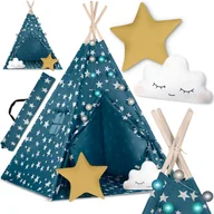 Namioty i tipi dla dzieci - Namiot dla dzieci tipi, iglo, wigwam z lampkami i poduszkami Nukido, niebieski w gwiazdki - miniaturka - grafika 1