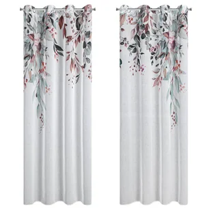 Zasłona gotowa na przelotkach MEG 140x260 Eurofirany biała bordowe kwiaty - Zasłony - miniaturka - grafika 1