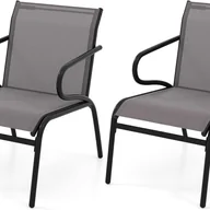 Fotele i krzesła ogrodowe - Zestaw 2 Krzeseł Ogrodowych, Krzesła Balkonowe z Wysokim Oparciem i Podłokietnikami, Oddychająca Tkanina i Metalowa Rama, Nośność 100 kg - miniaturka - grafika 1