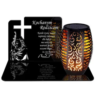 ZNICZ SOLARNY LED WIECZNY PODSTAWKA NA CMENTARZ GRÓB Krzyż EFEKT PŁOMIENIA DLA RODZICÓW - Lampiony i znicze - miniaturka - grafika 1