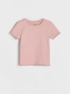 Reserved - Prążkowany t-shirt z haftem - brudny róż - Koszulki dla dziewczynek - miniaturka - grafika 1