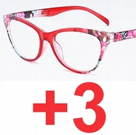 Okulary korekcyjne, oprawki, szkła - Okulary do czytania kocie damskie czerwone +3 - miniaturka - grafika 1