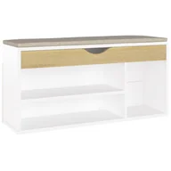 Szafki na buty - vidaXL Ławka na buty z poduszką, biel i dąb Sonoma, 104x30x49 cm - miniaturka - grafika 1