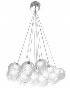 Lampa Wisząca Sufitowa Żyrandol Srebrny Kule Transparentne Duża Toolight G4