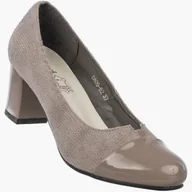 Czółenka - Czółenka Damskie Ekoskóra Buty Na Słupku Eleganckie Niskie Szarobrązowe Szary 37 - miniaturka - grafika 1