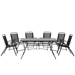 Beliani Zestaw ogrodowy stół i 6 krzeseł czarny LIVO 63189 - Meble ogrodowe - miniaturka - grafika 1