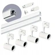 Lampy sufitowe - Zestaw szynowy 3 fazowy szyna 1m+1m, 4x Lampa, łącznik prosty Biały komplet - miniaturka - grafika 1