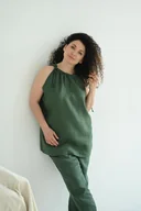 Koszule damskie - Zielona lniana bluzka na ramiączkach - miniaturka - grafika 1