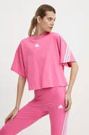 Koszulki sportowe damskie - adidas t-shirt bawełniany damski kolor różowy IS3620 - miniaturka - grafika 1
