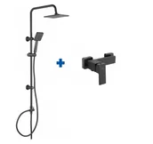 Zestawy prysznicowe - Deante Deszczownica czarna z baterią wannową słuchawką zestaw Deante NERZ N40M - miniaturka - grafika 1