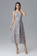 Sukienki - Szara Rozkloszowana Sukienka Koronkowa na Szerokich Ramiączkach - miniaturka - grafika 1