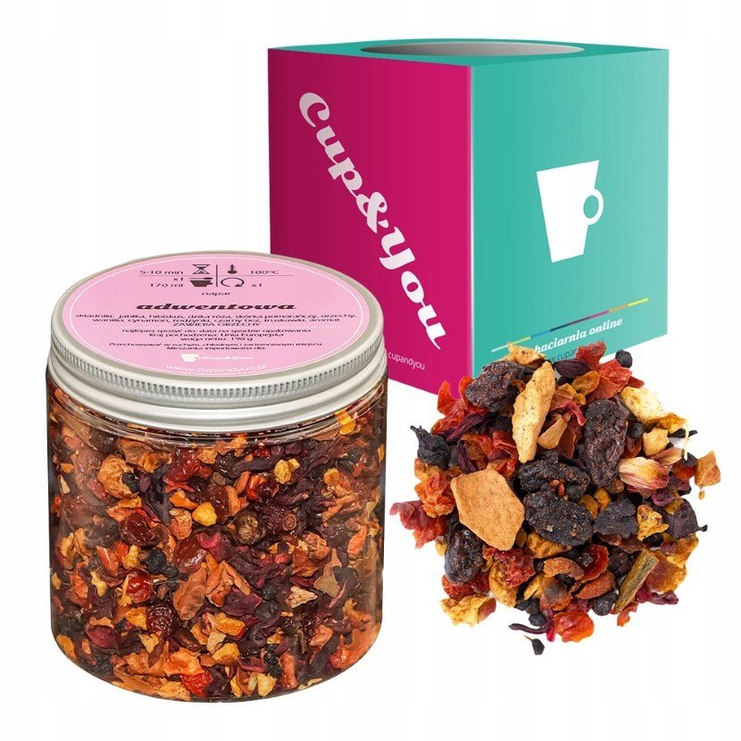 Herbata owocowa ADWENTOWA hibiskus jabłko lentylki skórka pomarańczy 190g - herbata sypana liściasta napar z suszu PREMIUM na prezent upominek podar..