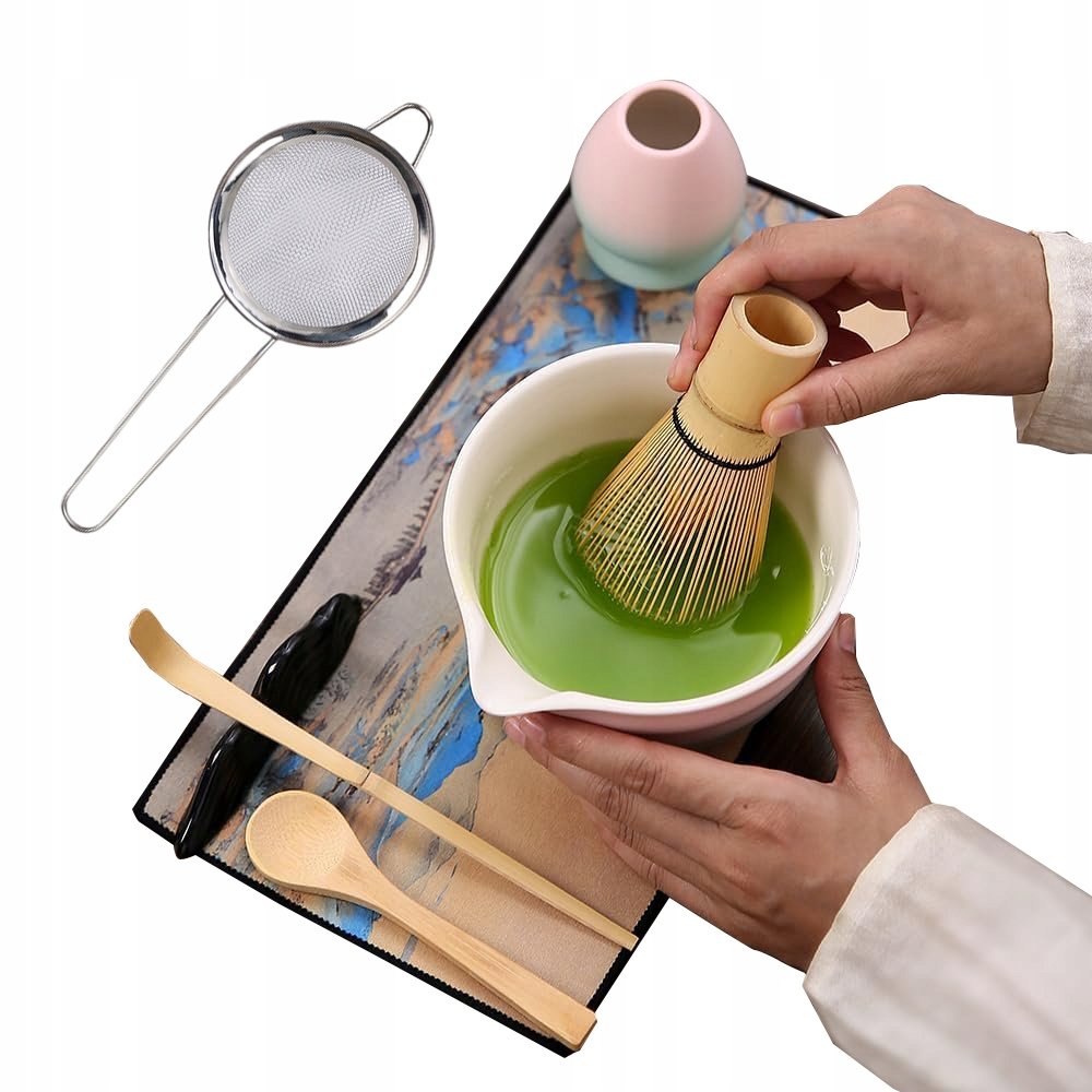 Komplet do matcha 8 elementów miska miotełka stojak łyżka ręcznik