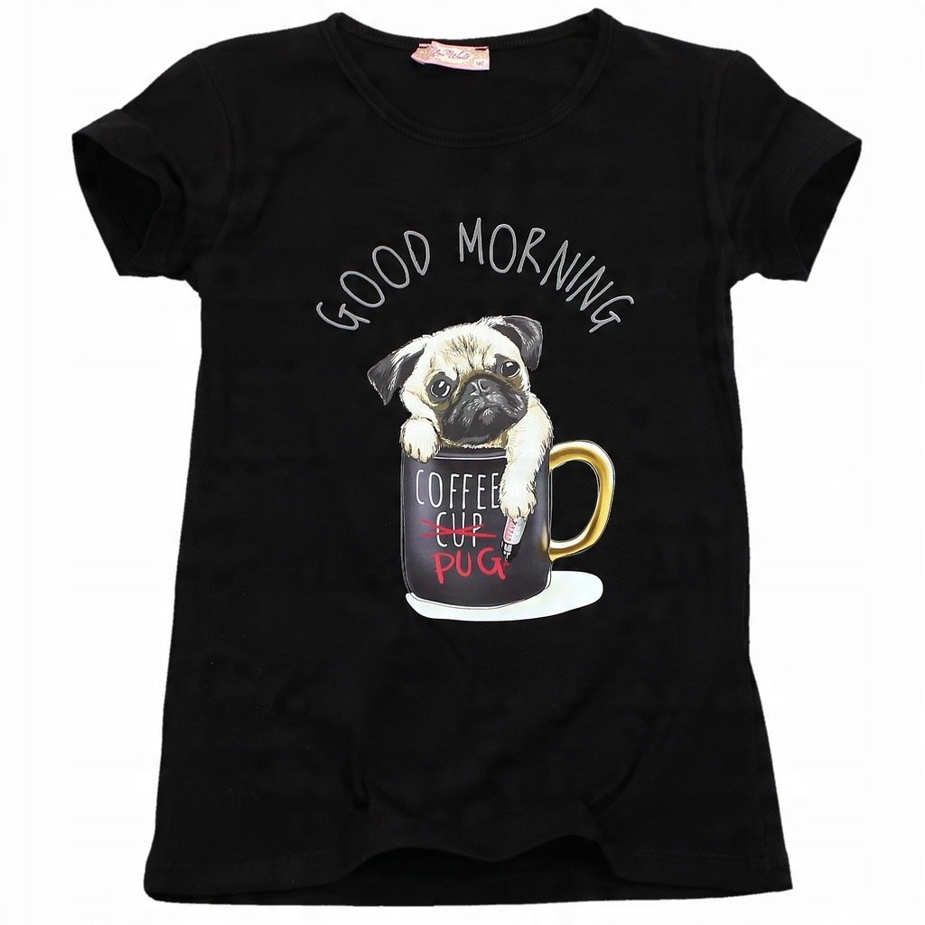BLUZKA T-Shirt NADRUKI PIESEK Bawełna CZARNA 134