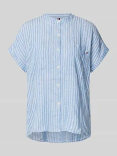 Bluzka lniana o kroju relaxed fit z krótkim rękawem - Bluzki damskie - miniaturka - grafika 1