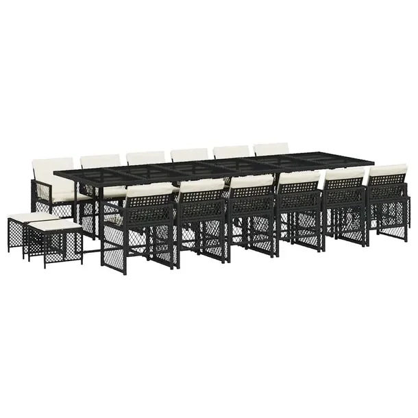 Zestaw mebli ogrodowych z rattanem PE, czarny, wymiary 330 x 106 x 73 cm