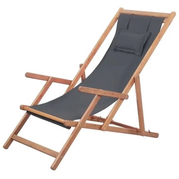 Składany leżak plażowy z drewna eukaliptusowego, szary, 60x112/119/127x8
