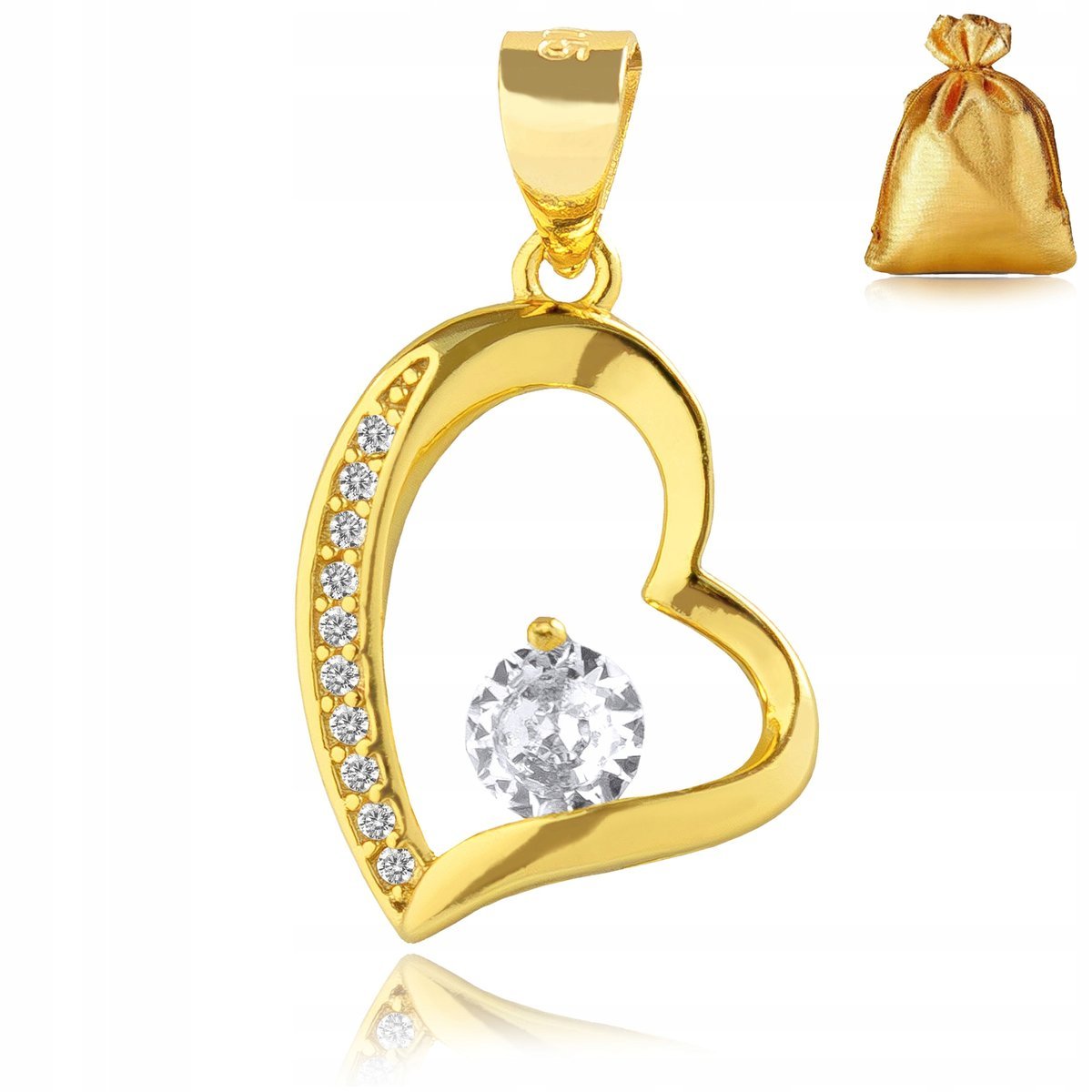 ZŁOTA ZAWIESZKA NA ŁAŃCUSZEK 925 WISIOREK SREBRNY SERCE CYRKONIE KRYSZTAŁ