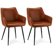 Krzesła - Furnhouse Ibbe Design Cognac brązowe krzesła do jadalni ze sztucznej skóry, vintage, industrialne krzesła kuchenne z podłokietnikami, czarne, metalowy stelaż, 56 x 56 x 81 cm (dł. x szer. x wys.) - miniaturka - grafika 1