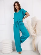 Komplety damskie - KOMPLET BLUZKA W SEREK+ SPODNIE- TURKUSOWY - Olika - miniaturka - grafika 1