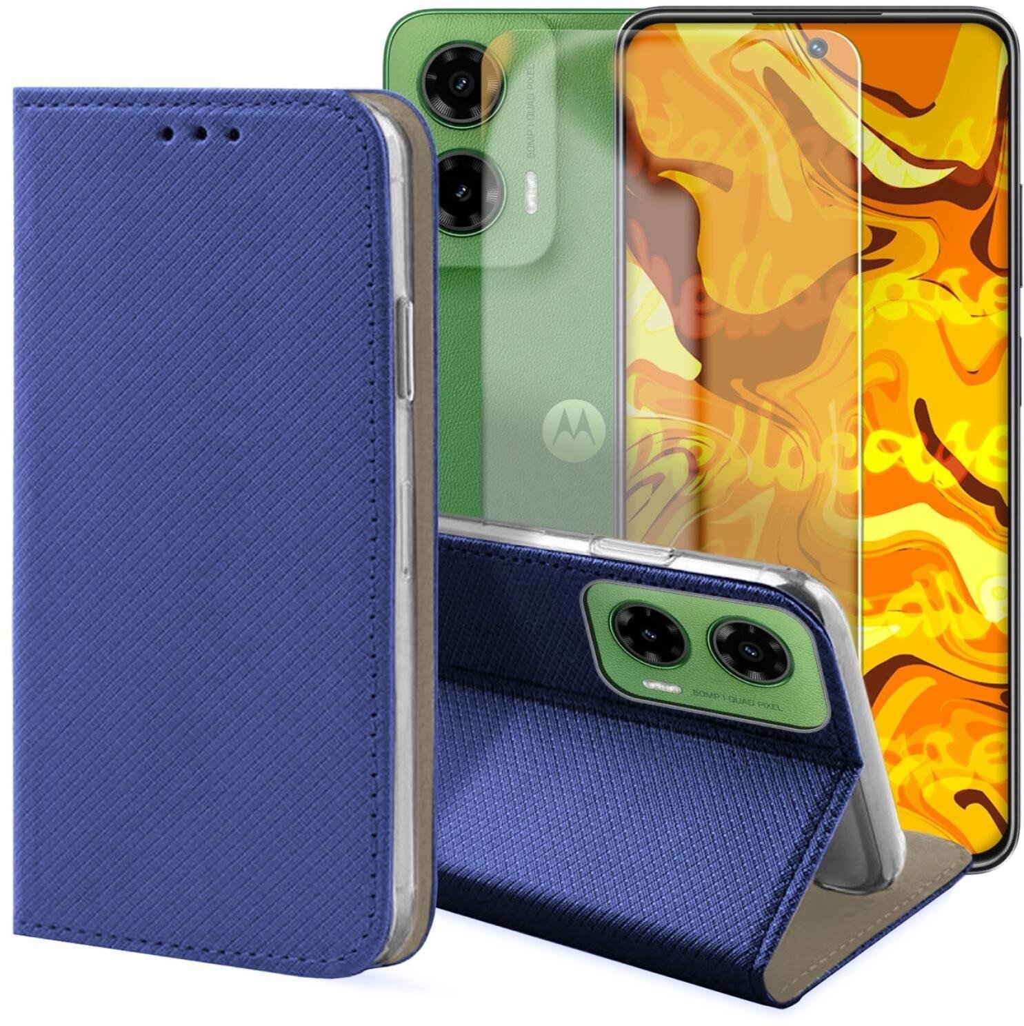 Hello Case Etui z Klapką Do Motorola Moto G35 Granatowe, Magnetyczne, Case Szkło
