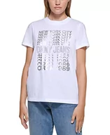 Koszulki i topy damskie - DKNY Damska koszulka z wieloma logo, biały/srebrny, S - miniaturka - grafika 1