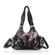 Torebki damskie - Angel Kiss Torebki dla kobiet małe torby na ramię hobo skóra Vagen z wieloma kieszeniami torba na ramię z zamkiem błyskawicznym, Leopad czarny/brązowy, hobby - miniaturka - grafika 1