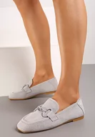 Mokasyny damskie - Szare Płaskie Mokasyny z Klamerką Chrisstelle - miniaturka - grafika 1