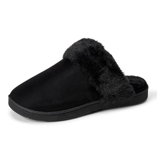 Amazon Essentials Damskie Aewm80393Sztuczne Futro Przytulne Kapcie, Czarny, 6 US