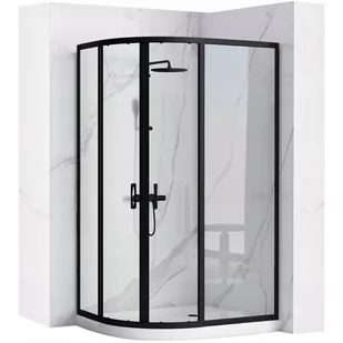 Czarna asymetryczna kabina prysznicowa rozsuwana 100x80 cm Look Rea Black - Kabiny prysznicowe - miniaturka - grafika 1