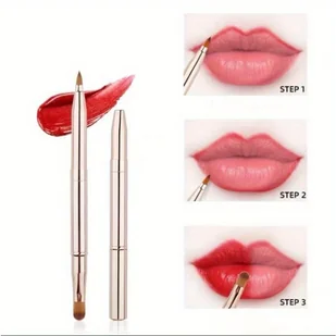 TEMU 1szt Dwustronny Wysuwany Pędzel do Ust, Precyzyjny Aplikator do Szminki i Błyszczyka, Przenośny Pędzel do Makijażu Ust z Nasadką, Narzędzie do - Pędzle do makijażu - miniaturka - grafika 1