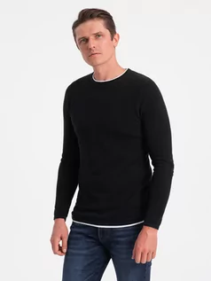 Swetry męskie - Bawełniany sweter męski z okrągłym dekoltem - czarny V1 OM-SWSW-0103 - grafika 1
