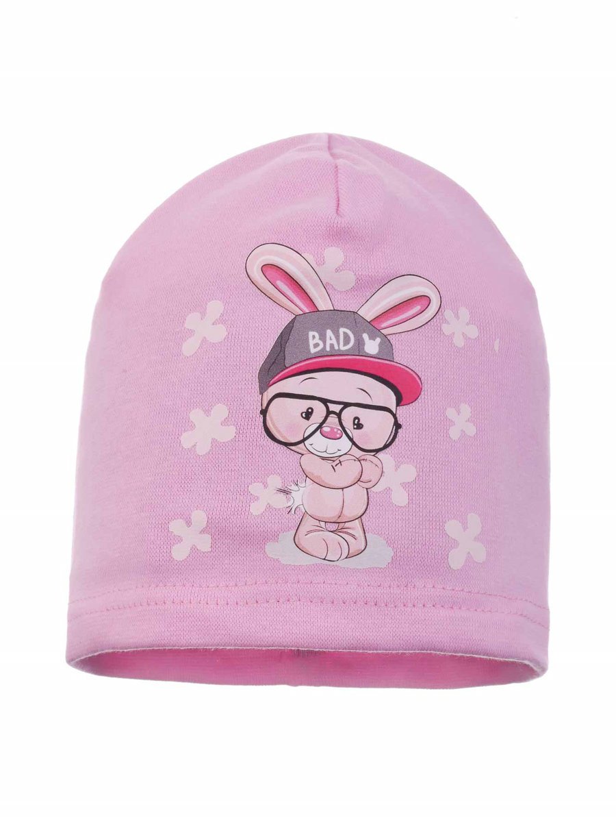 Dziewczęca czapka bawełniana króliczek w czapce i okularach jasnoróżowa Ambra r.44/48