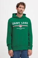 Bluzy męskie - Gant bluza męska kolor zielony z kapturem z nadrukiem 2067042 - miniaturka - grafika 1