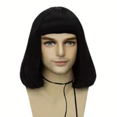 Pozostałe akcesoria fryzjerskie - TEMU 14-calowa czarna prostokątna peruka syntetyczna dla mężczyzn - włókno o wysokiej temperaturze, gotowa do cosplayu, idealna na anime Halloween i - miniaturka - grafika 1