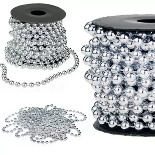 Łańcuch Na Choinkę Koraliki Girlanda Srebrny Szpula - Oświetlenie świąteczne - miniaturka - grafika 1