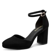 Czółenka - Tamaris Damskie czółenka otwarte z paskiem i obcasem blokowym 1-22463-45, czarny, 36 EU - miniaturka - grafika 1