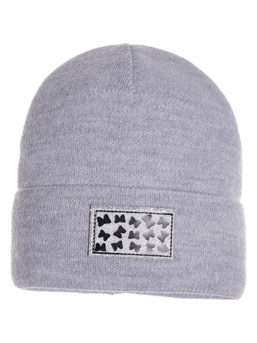 Czapka wiosenna dla dziewczynki z naszywką jasnoszara Ambra r.48/50