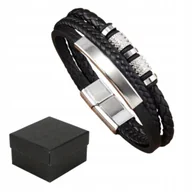 Bransoletki - Bransoletka Czarna Pleciona z Metalowymi Elementami Magnetyczne Zapięcie - miniaturka - grafika 1