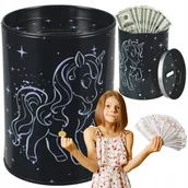 Skarbonki - Skarbonka dla Dziewczynki Otwierana Metalowa Puszka Jednorożec na Prezent - miniaturka - grafika 1