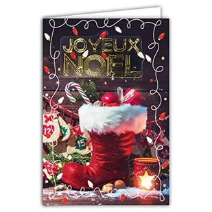 Afie 61-6039 Kartka Wesołych Świąt z kopertą i kolażem w kolorze RELIEF złota, błyszczącego, błyszczącego błyszczącego buta Świętego Mikołaja prezenty cukierkowe świeca kalendarz adwentowy girlanda świetlna - Ozdoby bożonarodzeniowe - miniaturka - grafika 1