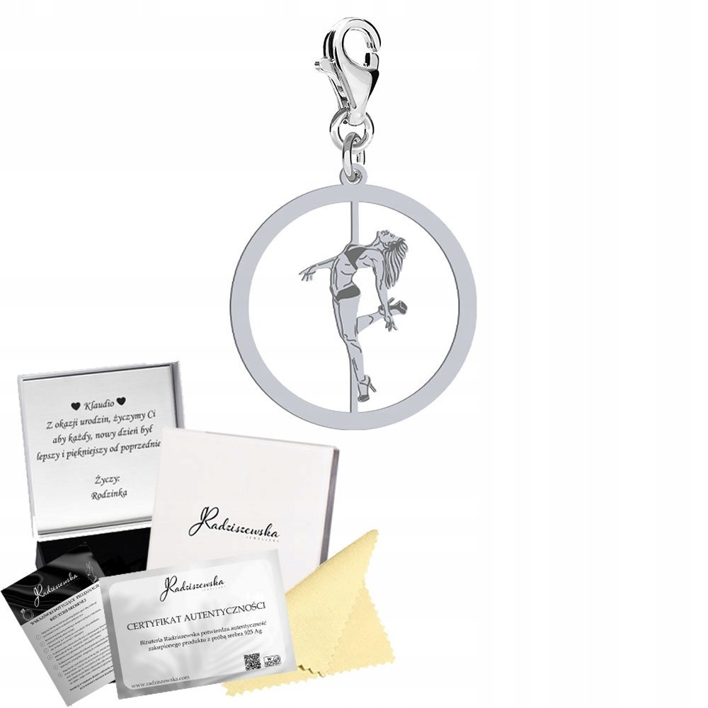 Charms Srebrny z Pole Dance 925 Prezent Zawieszka Biżuteria DEDYKACJA