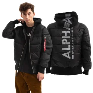 Kurtka z kapturem Alpha Industries MA-1 ZH Back Print Puffer FD 118107 285 - Czarna/Odblaskowa - Odzież taktyczna i umundurowanie - miniaturka - grafika 1