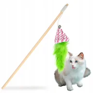Zabawki dla kotów - WĘDKA DLA KOTA z dzwoneczkiem Z PIÓRAMI DŁUGA zabawka 180 cm drewniana - miniaturka - grafika 1