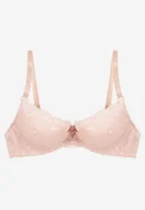 Biustonosze - Różowy Koronkowy Biustonosz Push Up Ozdobiony Metaliczną Aplikacją Norithiel - miniaturka - grafika 1