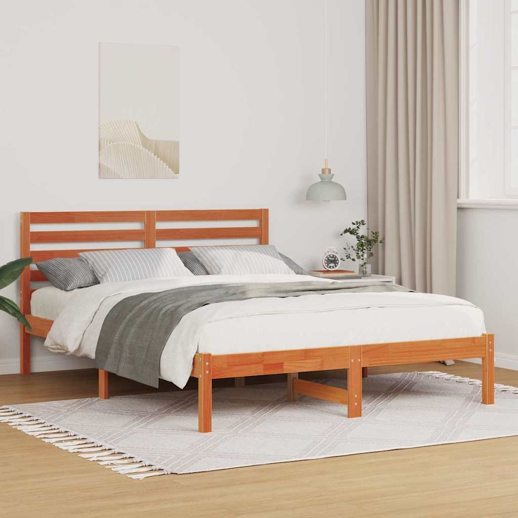 vidaXL Ramka łóżka Woskowy brąz 135 x 190 cm Lite drewno sosnowe