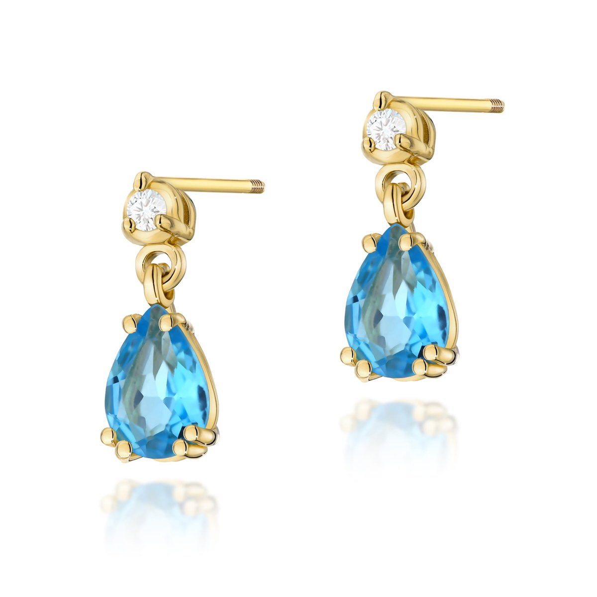 Złote kolczyki K0006 Topaz 2 x 0,90ct żółte złoto sztyft zakręcany pr. 585