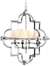 LAMPA WISZĄCA srebrna ze stali nierdzewnej-materiałowy biały abażur styl hampton - Lampy ogrodowe - miniaturka - grafika 1