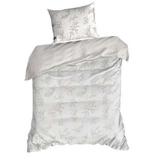 Pościel RAYA paski liście beż 140x200 satyna - Pościel Pościel RAYA paski liście beż 140x200 satyna - Pościel - miniaturka - grafika 1