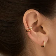 Kolczyki - Złota nausznica z cyrkoniami Modern- srebro 925 pozłacane - miniaturka - grafika 1